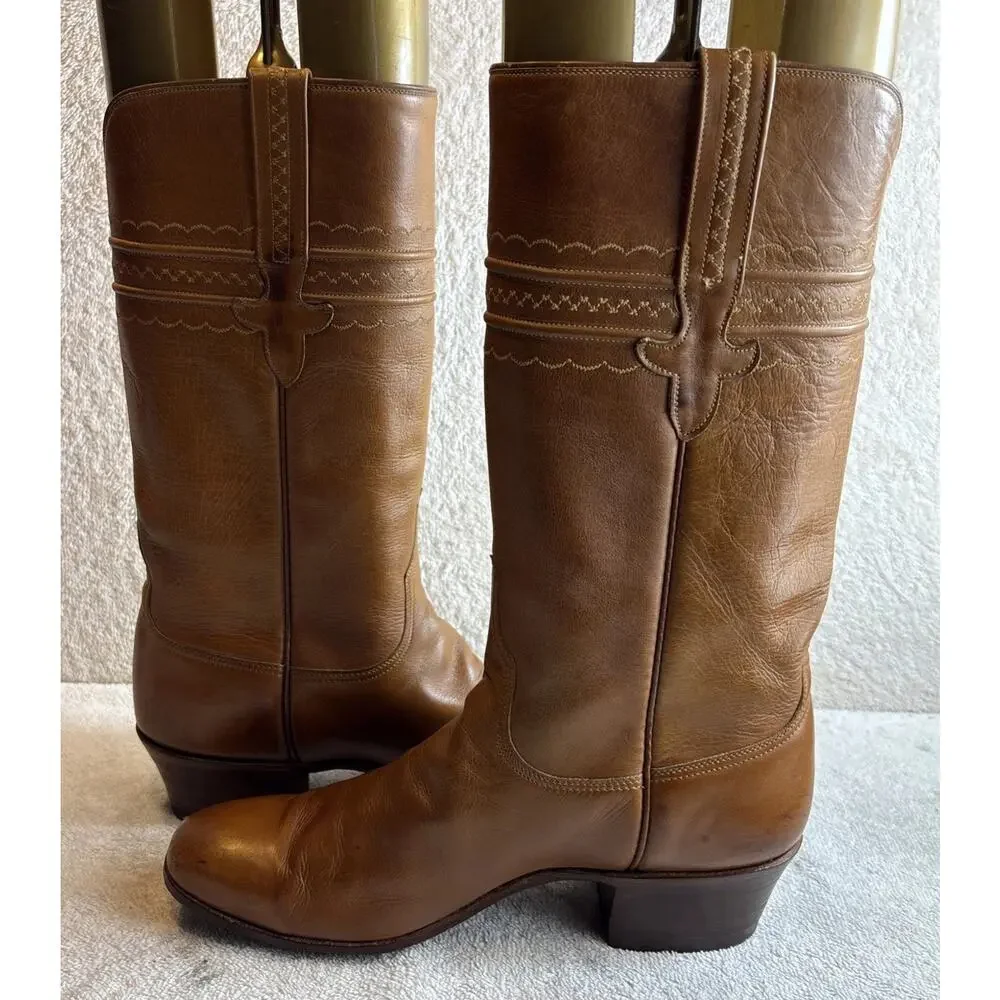 Vintage Lucchese Boots Womens 8 C San Antonio Brown Western Narrow Square Toe